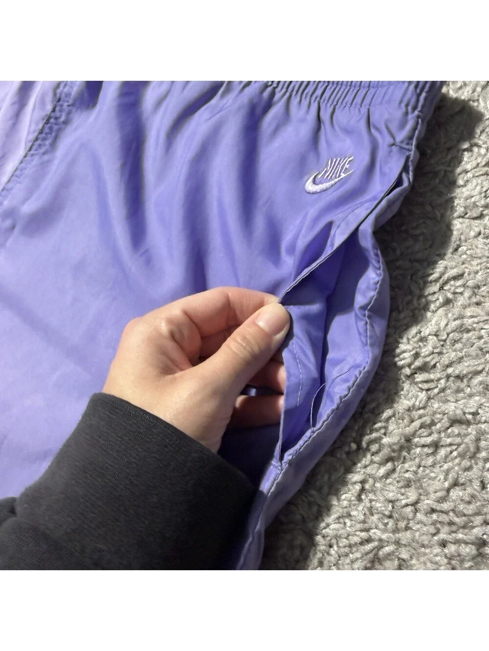 Vintage 90s Nike Nylon Track Pants Womens L Purple Ankle Zip Windbreaker VTG